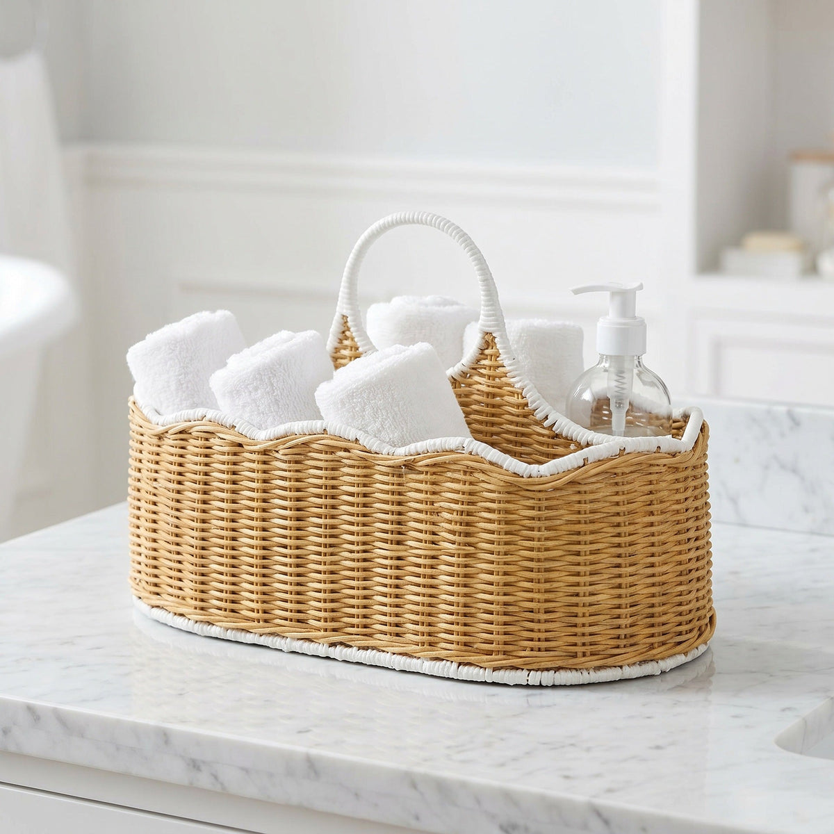 Woven Storage Caddy with a Center Handle | Two Compartments for Everyday Odds and Ends | Hallway or Living Room