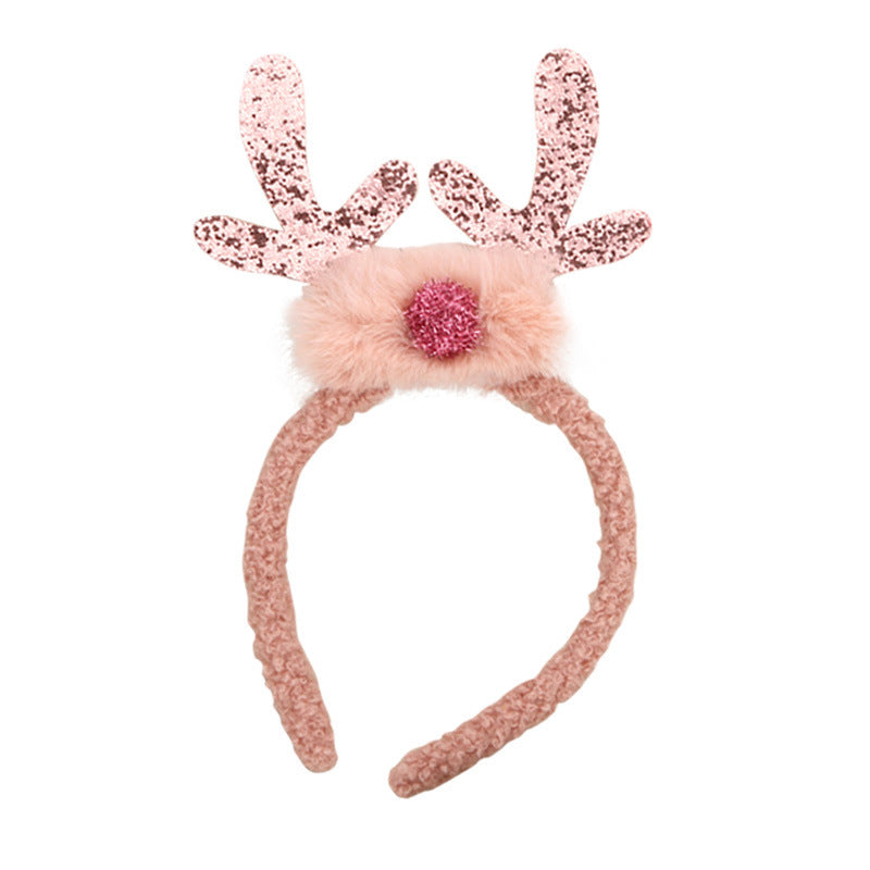 Reindeer Antler Christmas Headband with Pom Poms and Glitter