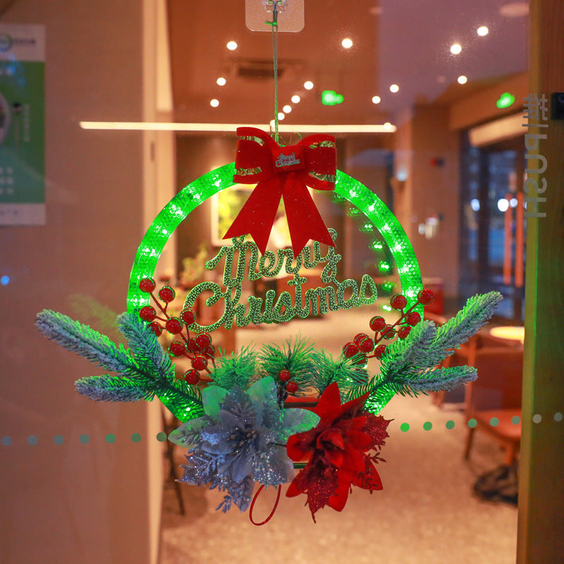 Lighted Christmas Wreath with Red Bow and Poinsettias