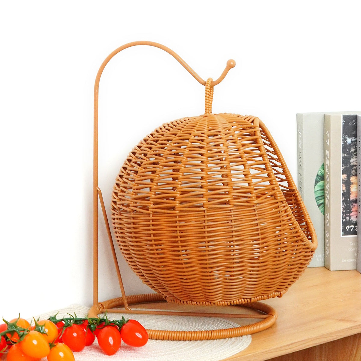 Woven Rattan Wall Basket Decor with Hanging Hook and Ring Stand | Open Front Shape | 2 Sizes, 2 Colors