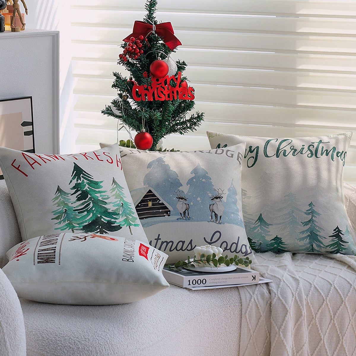 Christmas Throw Pillow Covers with Farm Fresh Tree Print