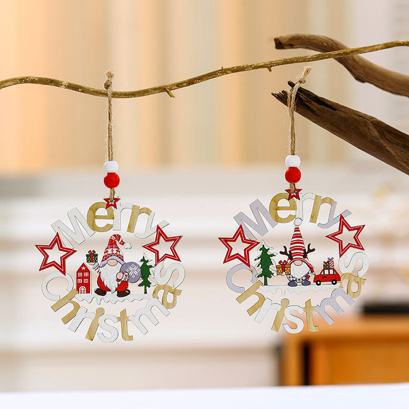 Merry Wreath Christmas Tree Ornaments with Gnome and Stars