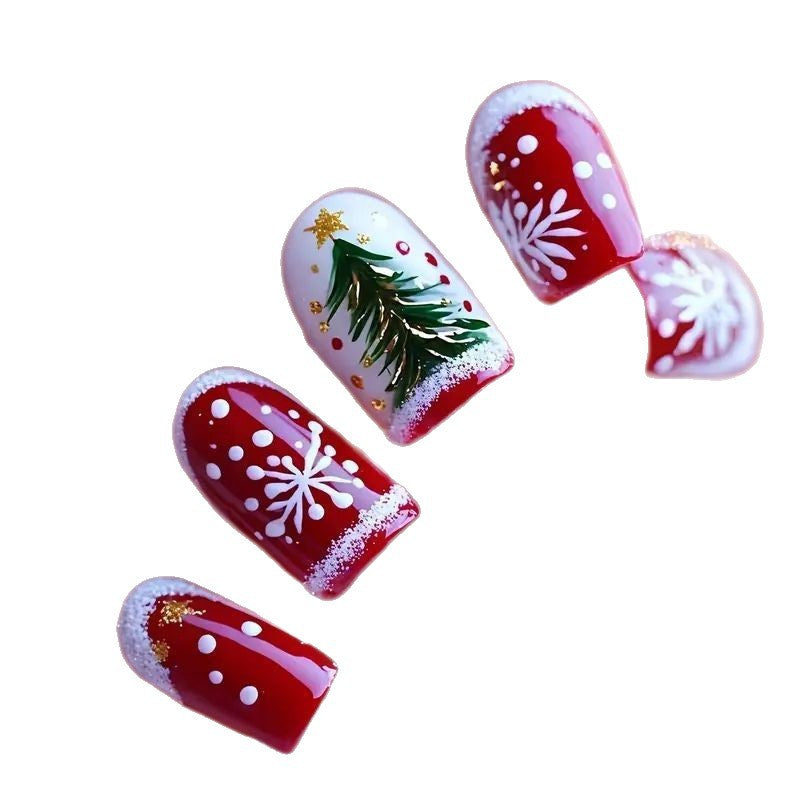 Christmas Press On Nails with Snowflake and Tree Designs