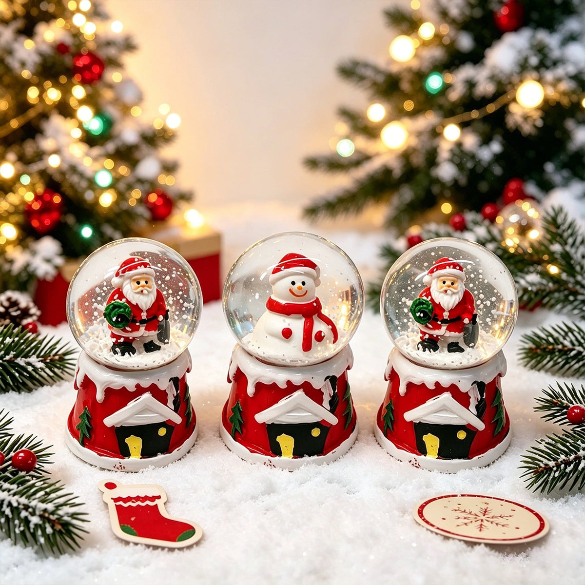 Christmas Snow Globe Figurines with Santa and Snowman