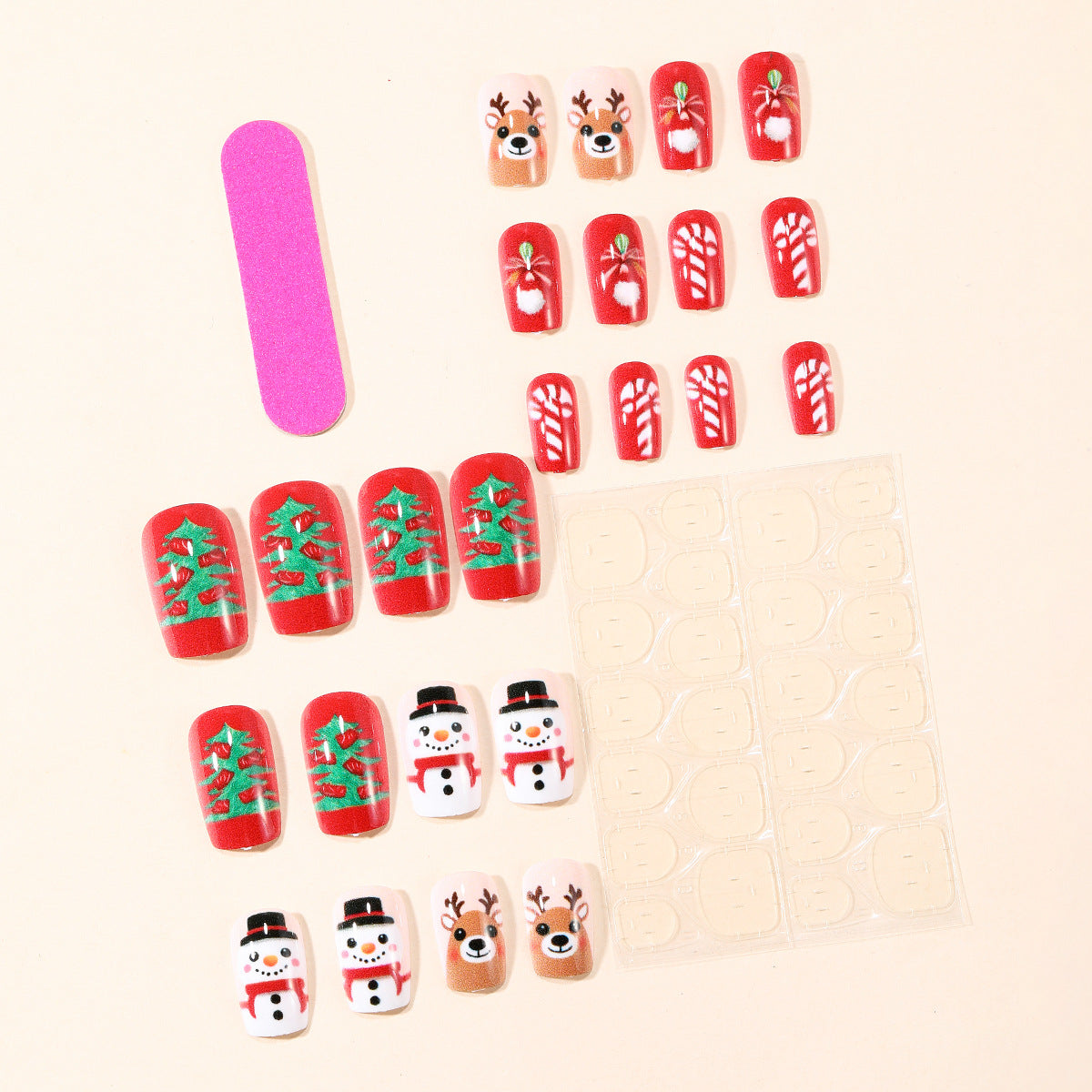 Christmas Press On Nails Set with Snowman and Reindeer