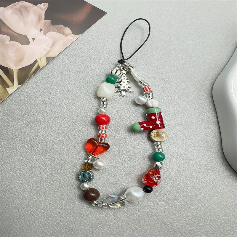 Christmas Bead Charm Phone Lanyard with Boot and Tree Charms