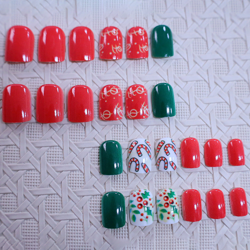 Christmas Press On Nails with Candy Cane and Holly Designs