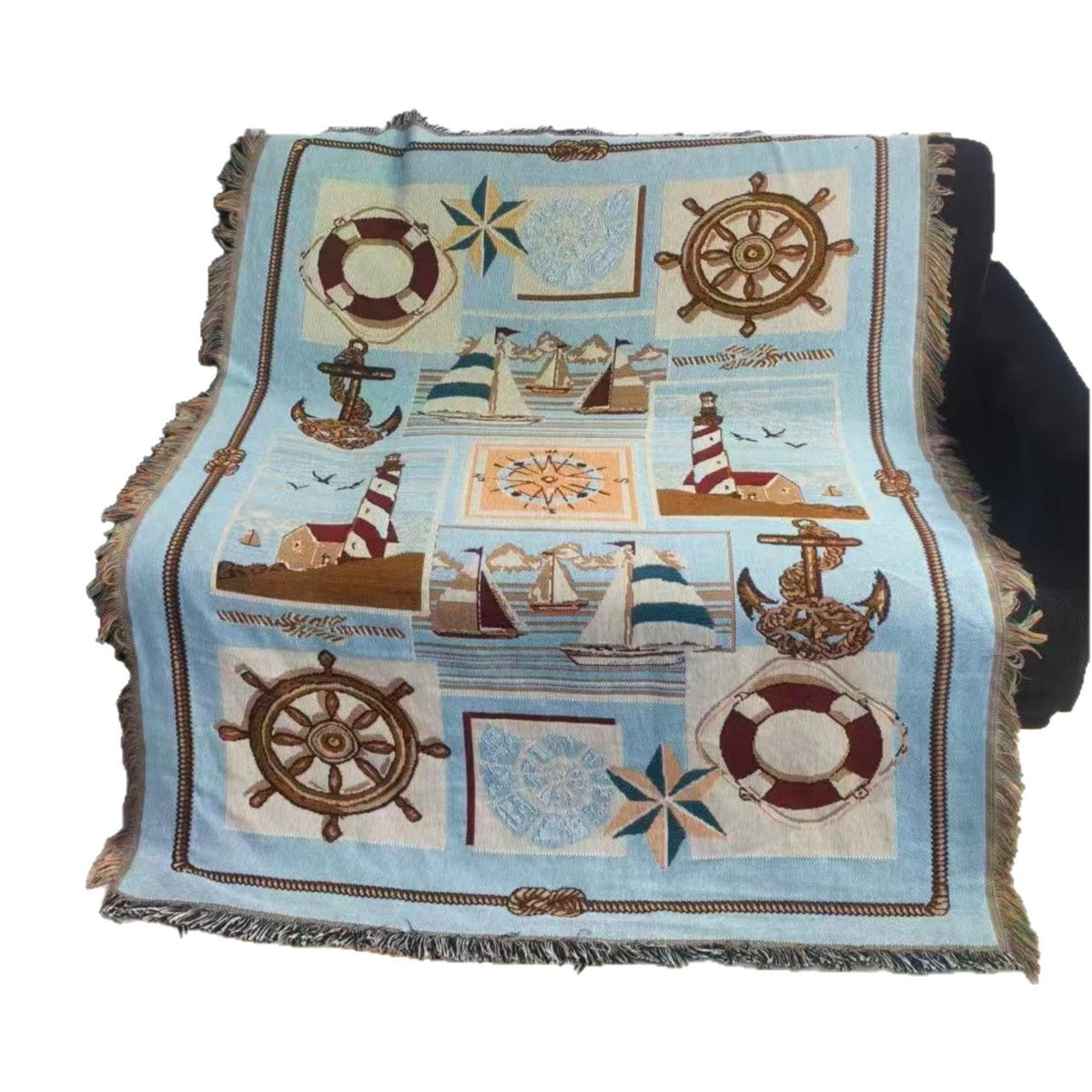 Woven Tapestry Throw in Nautical or Dragon Design | Warm Blanket for Sofa and Bed, 63 x 51 in | 2 Designs