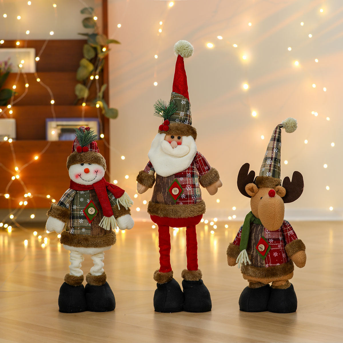 Plush Standing Christmas Figurines Set with Santa Claus Figurine