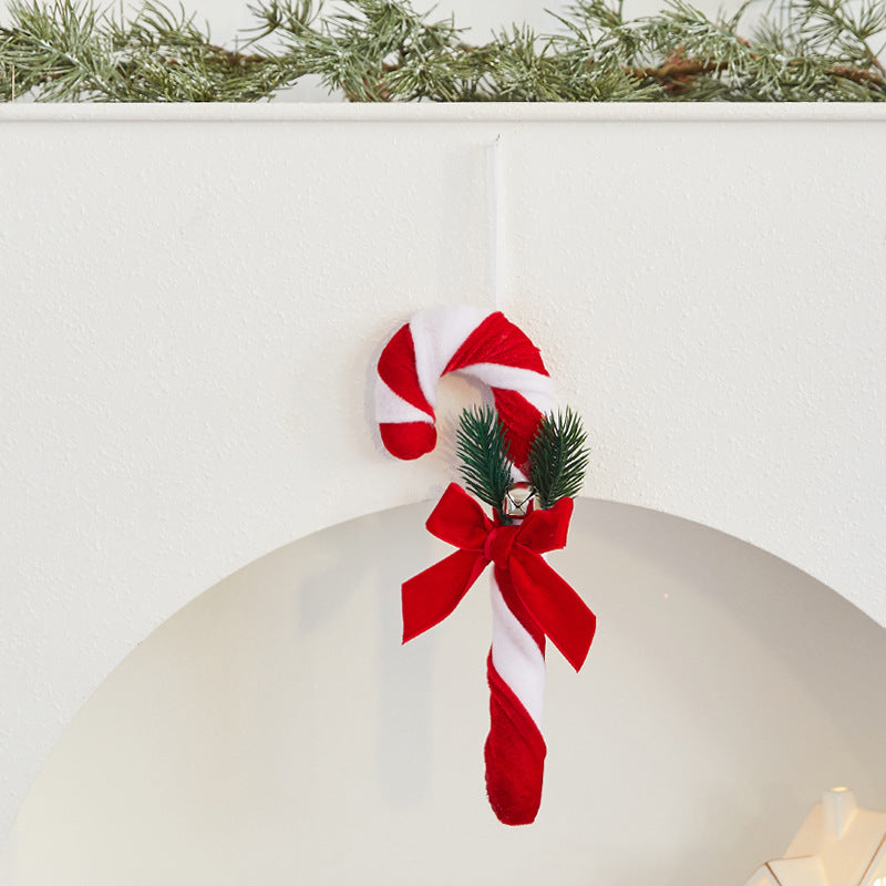 Velvet Candy Cane Christmas Tree Ornaments Set with Bows