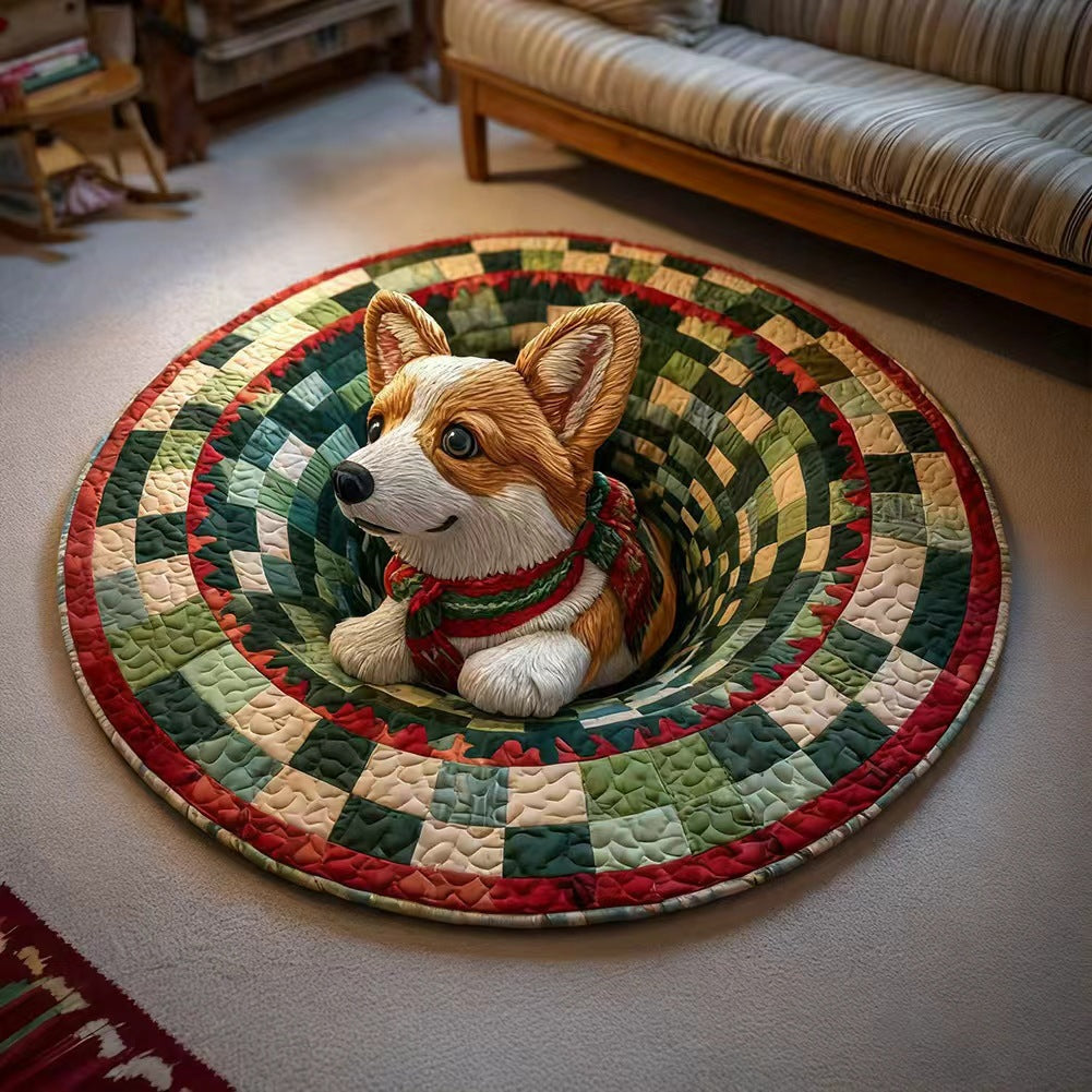 Round Christmas Area Rug with 3D Santa Design for Living Room
