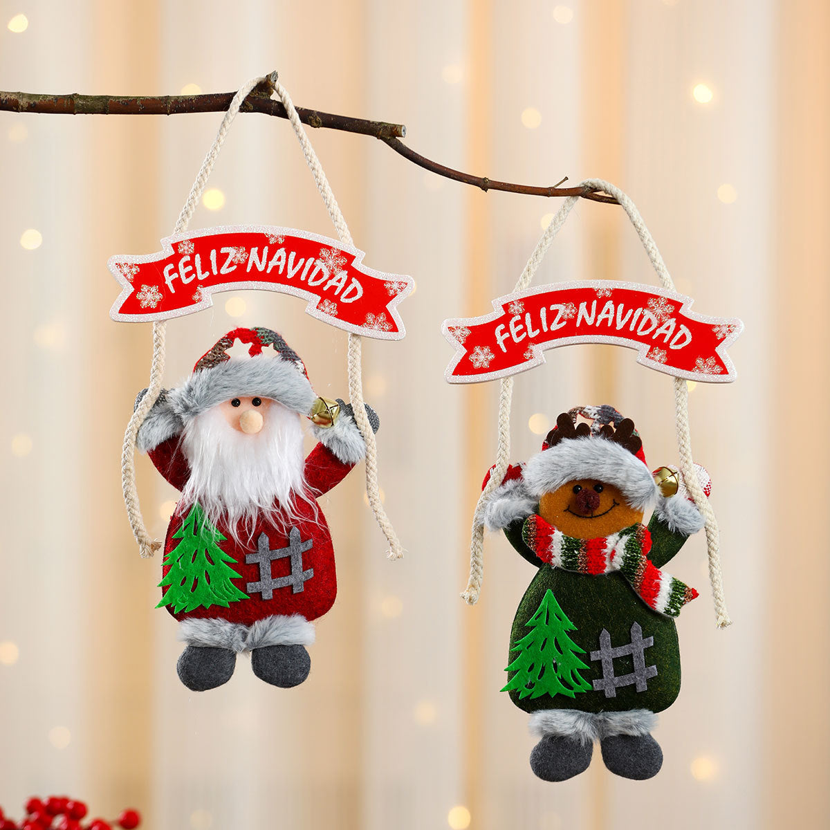 Christmas Tree Ornaments Hanging Plush Feliz Navidad Banner