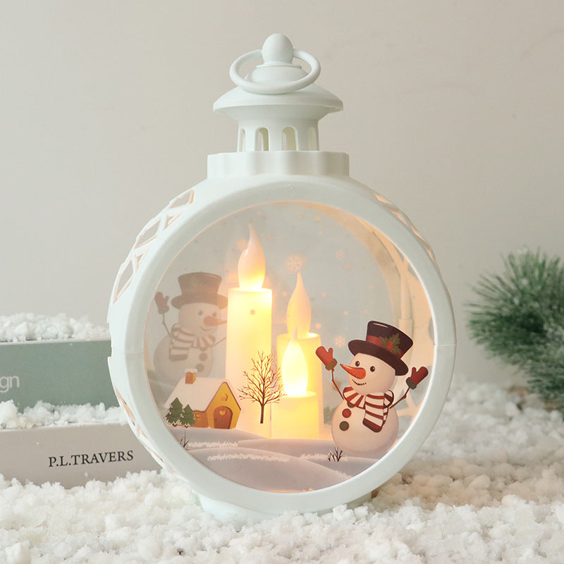 Christmas Lantern with LED Candle Light and Snowman Scene