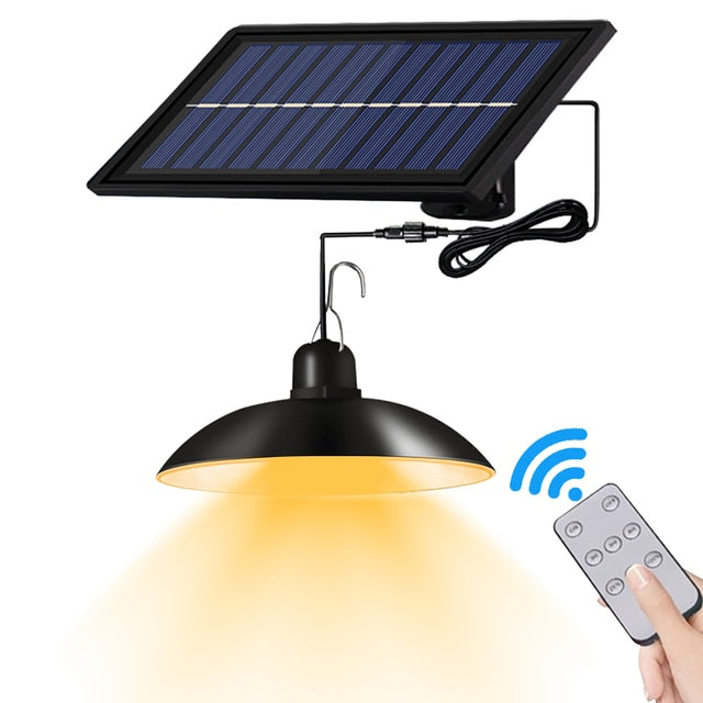 Solar Pendant Lamp with One or Two Shades | LED Lights with Remote and Three Brightness Steps | 3, 5 or 8 Hour Run Time