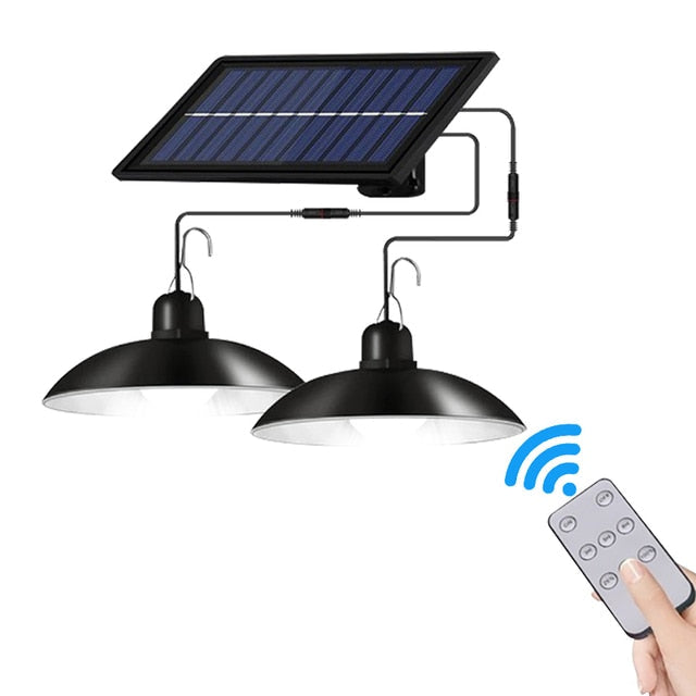Solar Pendant Lamp with One or Two Shades | LED Lights with Remote and Three Brightness Steps | 3, 5 or 8 Hour Run Time