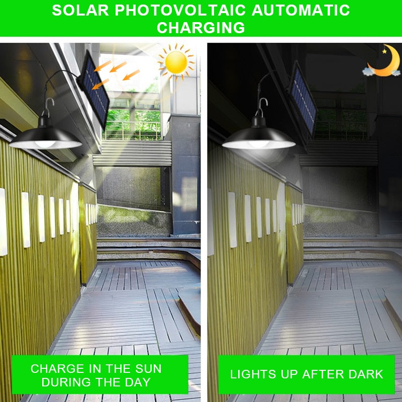 Solar Pendant Lamp with One or Two Shades | LED Lights with Remote and Three Brightness Steps | 3, 5 or 8 Hour Run Time