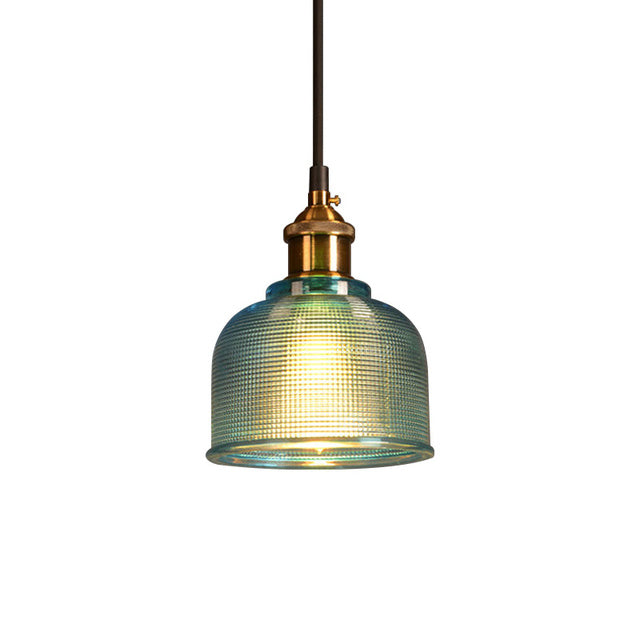 Colored Glass Pendant Light with Metal Details | Adjustable Cable Up to 47 Inches | Retro Style in 4 Colors