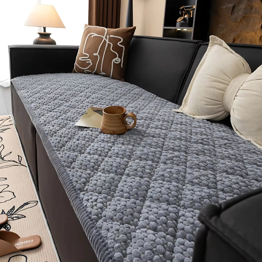 Quilted Sofa Protector Slipcover | Removable Textured Design | Guards Your Sofa Fabric Every Day