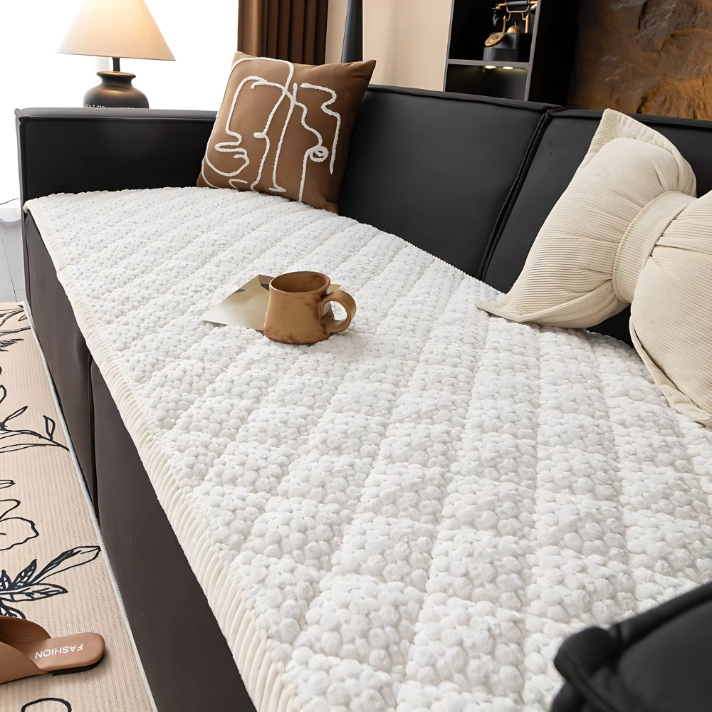 Quilted Sofa Protector Slipcover | Removable Textured Design | Guards Your Sofa Fabric Every Day