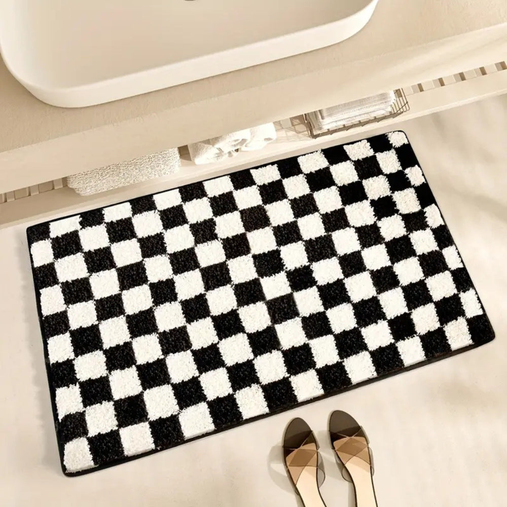 Plush Checkered Grid Bath Mat