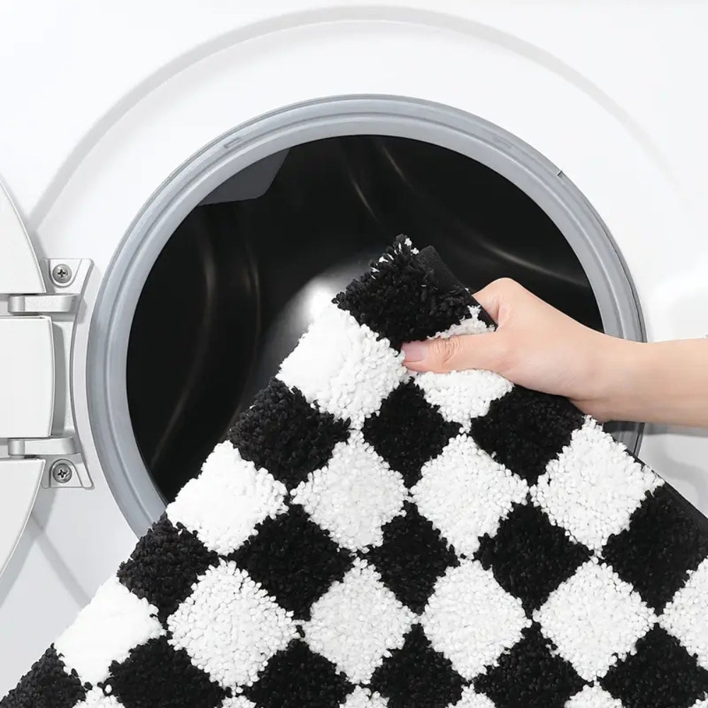 Plush Checkered Grid Bath Mat
