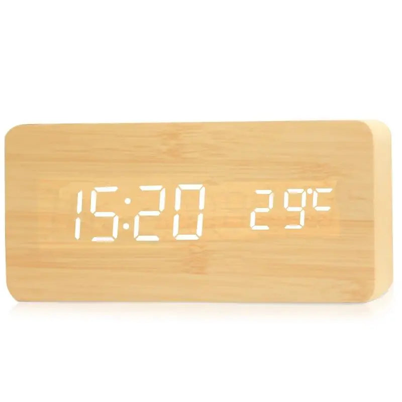 Wood Alarm Clock with LED Display and Room Temperature | Dimmable Digital Timepiece for Bedroom or Desk