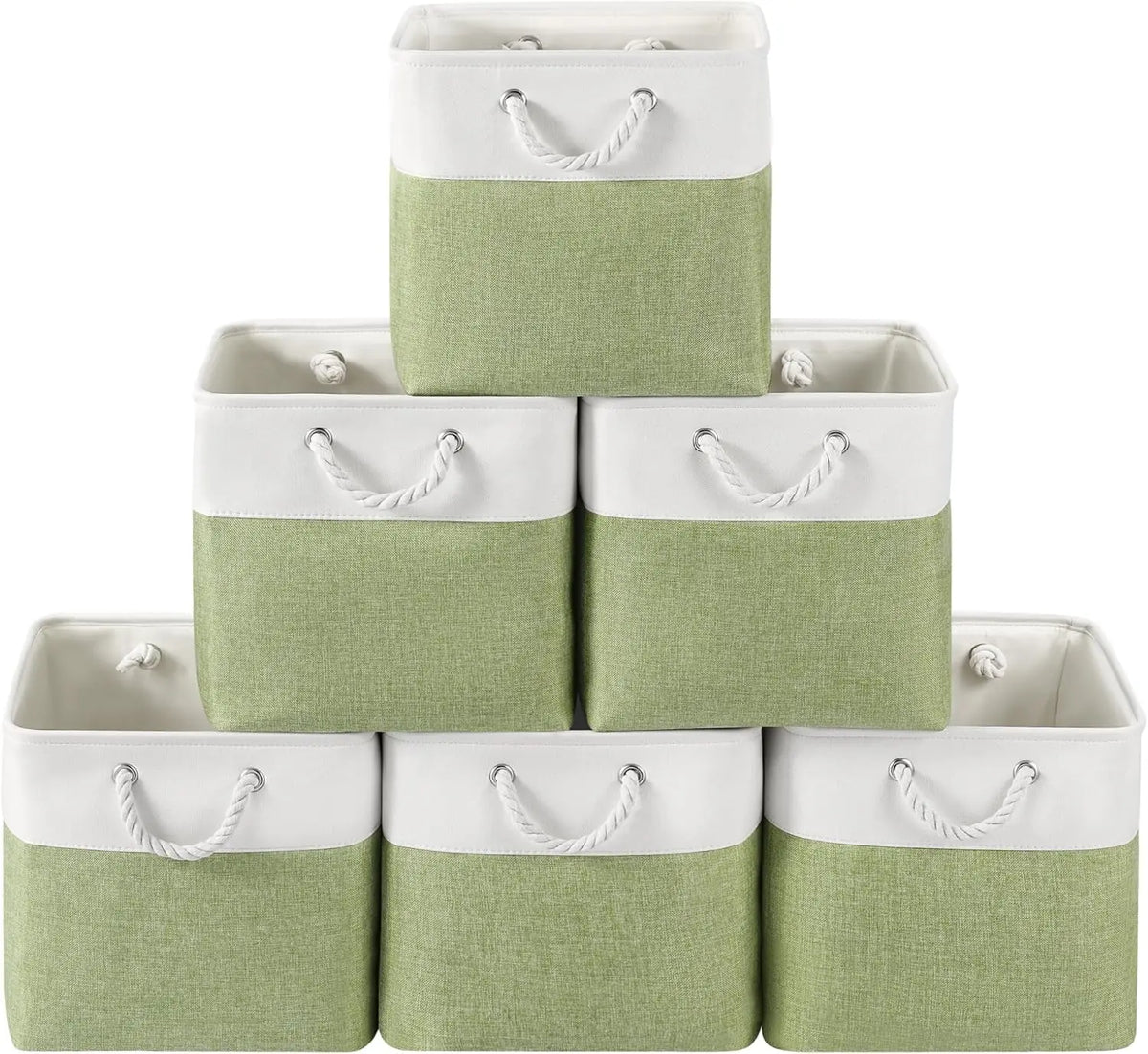 Set of 6 Foldable Fabric Storage Cubes with Rope Handles | Metal Frame Holds the Shape | 13 x 13 in Each