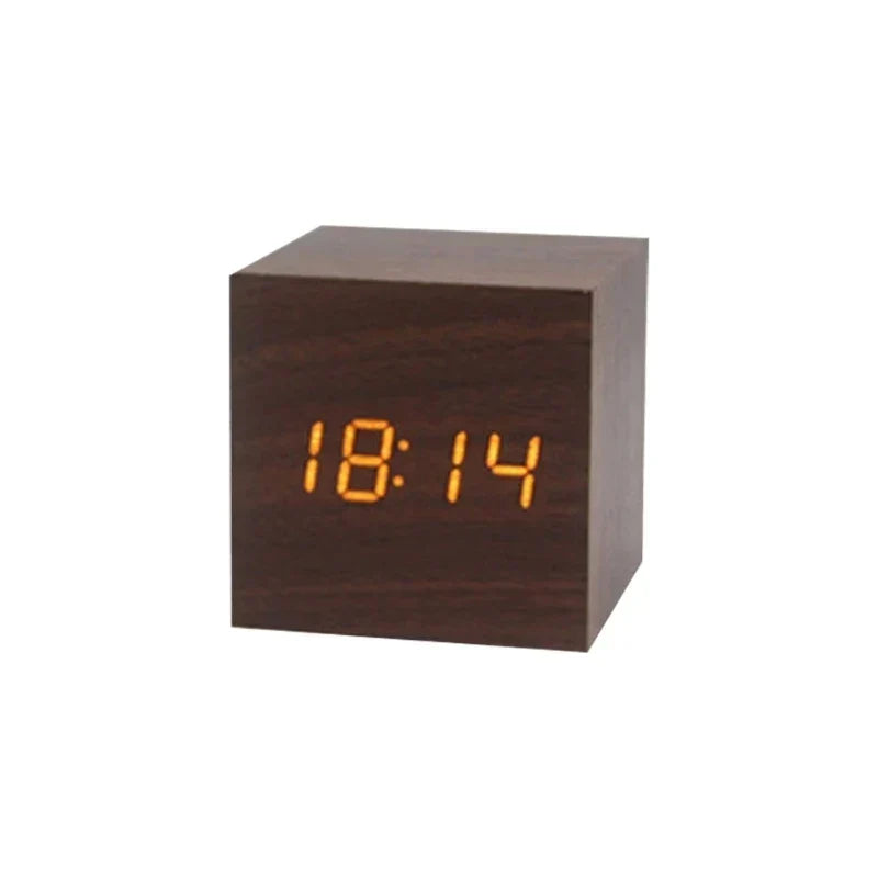 Wooden Digital Alarm Clock with LED Display | Shows Room Temperature and Wakes on a Clap | USB or AAA Power