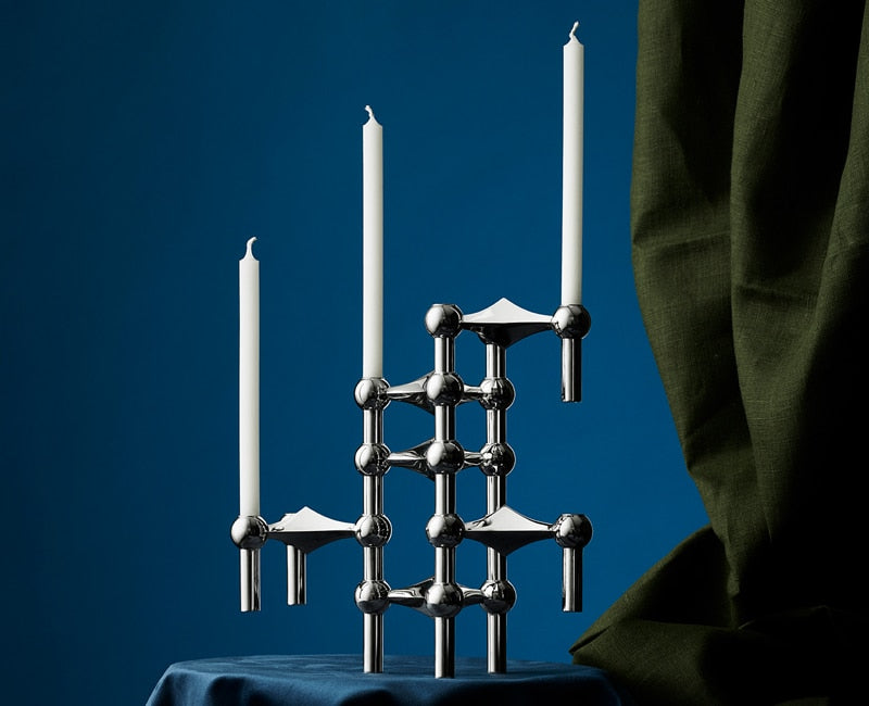 Stainless Steel Candle Holder in a Molecular Shape | Stacks Into a Centerpiece for Table Decor | One Piece or a Set of Three