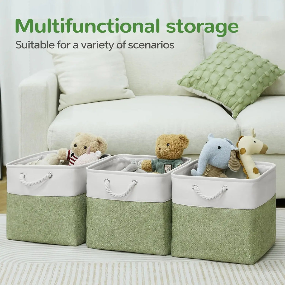 Set of 6 Foldable Fabric Storage Cubes with Rope Handles | Metal Frame Holds the Shape | 13 x 13 in Each