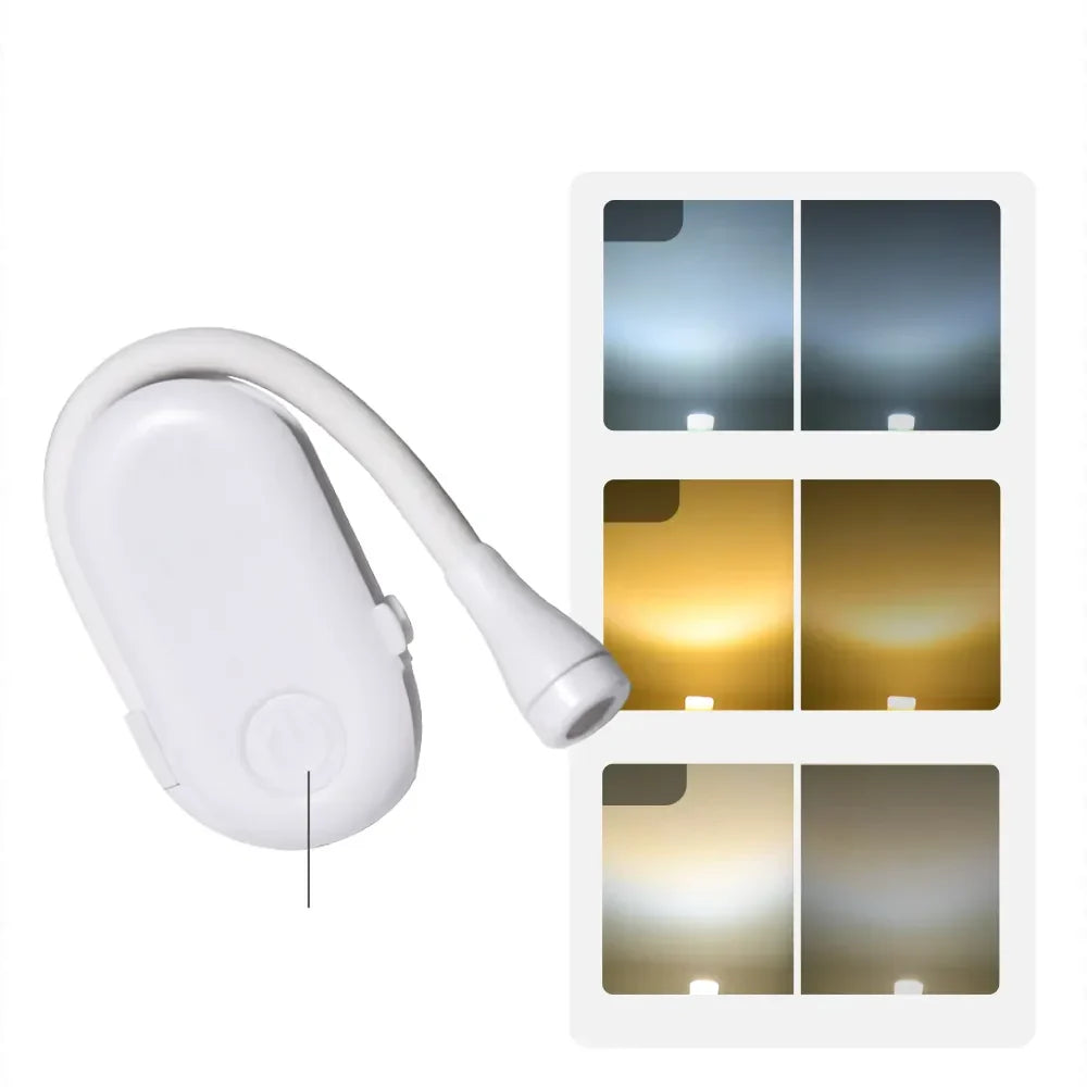 Clip On Night Light for Reading in Bed or at Camp, with a 360 Degree Neck | Dimmable LED, USB Rechargeable | Black or White