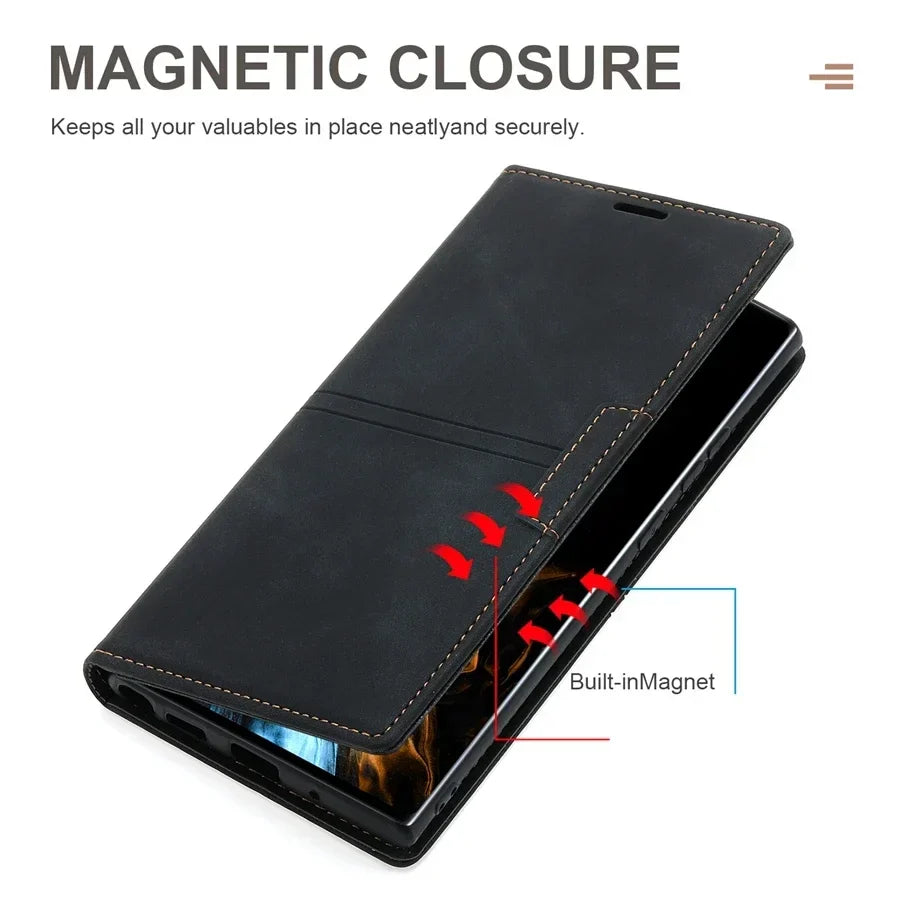 Flip Phone Case for Google Pixel 8 7 and 6 | Magnetic Wallet Cover with Card Slots and Video Stand