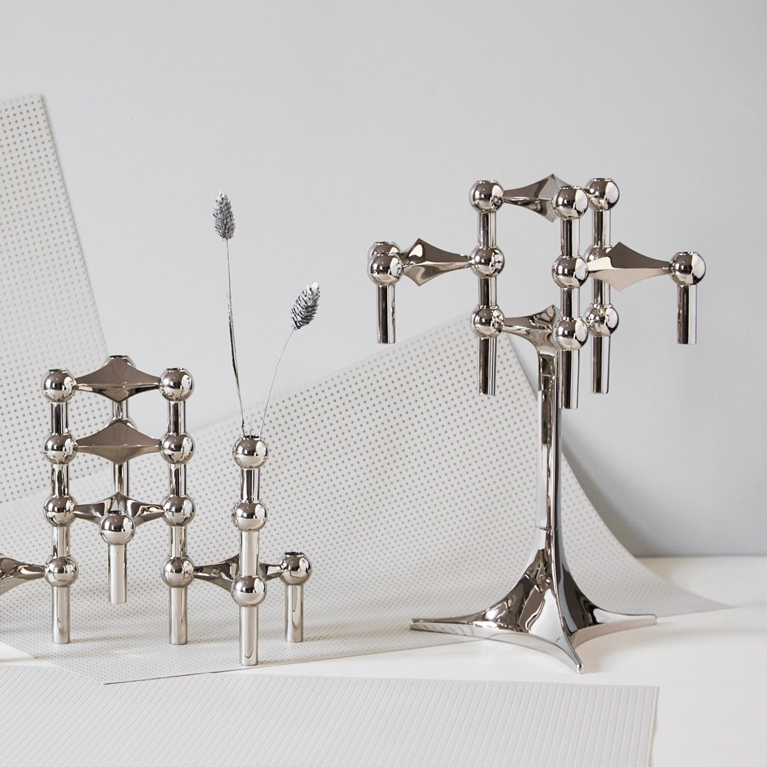 Stainless Steel Candle Holder in a Molecular Shape | Stacks Into a Centerpiece for Table Decor | One Piece or a Set of Three
