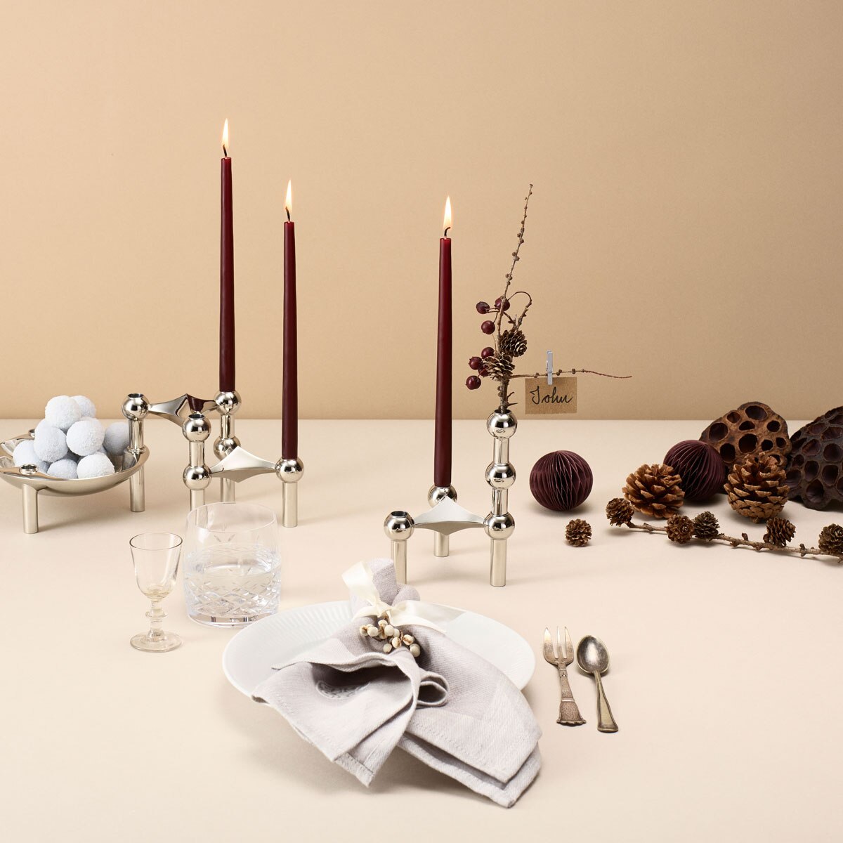 Stainless Steel Candle Holder in a Molecular Shape | Stacks Into a Centerpiece for Table Decor | One Piece or a Set of Three