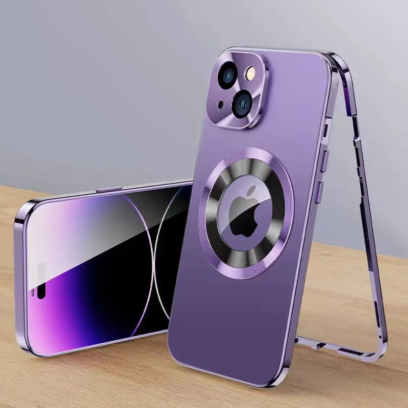 Magnetic Metal Phone Case for iPhone 12 to 15 Pro Max | Aluminium Frame with Raised Lens Ring | 360 Full Body Cover