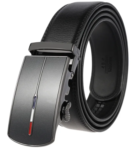 Mens Leather Belt with Automatic Ratchet Buckle | Cowhide Strap 35 mm Wide, No Punch Holes | Sizes 43 to 51 in