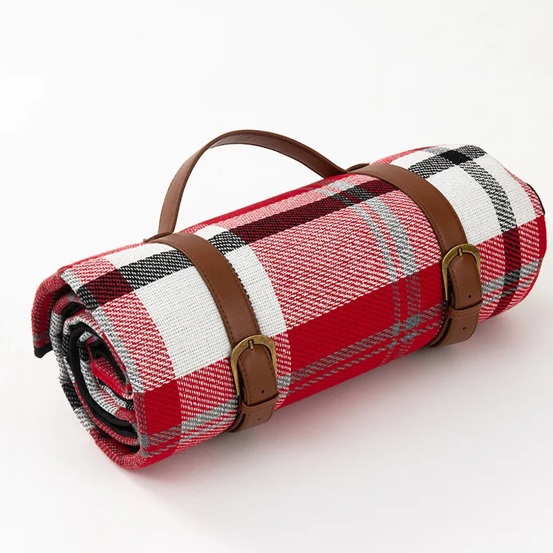 Waterproof Warm Blanket for Picnics and Park Days | Leather Carry Strap, Foam Padding and a PEVA Backing | Two Sizes