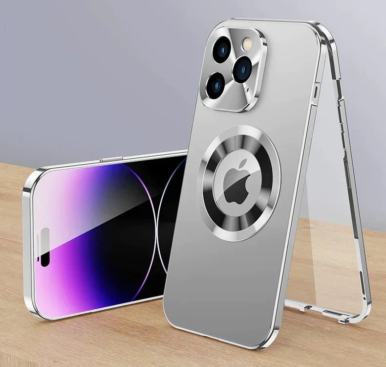 Magnetic Metal Phone Case for iPhone 12 to 15 Pro Max | Aluminium Frame with Raised Lens Ring | 360 Full Body Cover