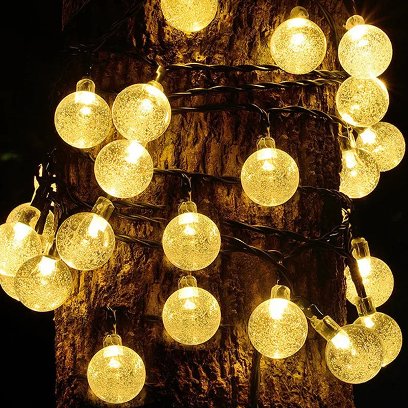 Outdoor Solar String Fairy Lights with Crystal Ball Bulbs | Waterproof Garden Decoration in 4 Lengths up to 12 Meters