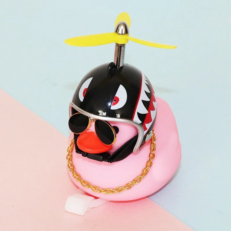 Duck Bike Bell with a Helmet, Propeller and Gold Chain | Doubles as a Handlebar Light That Shines Steady or Blinks | 14 Designs