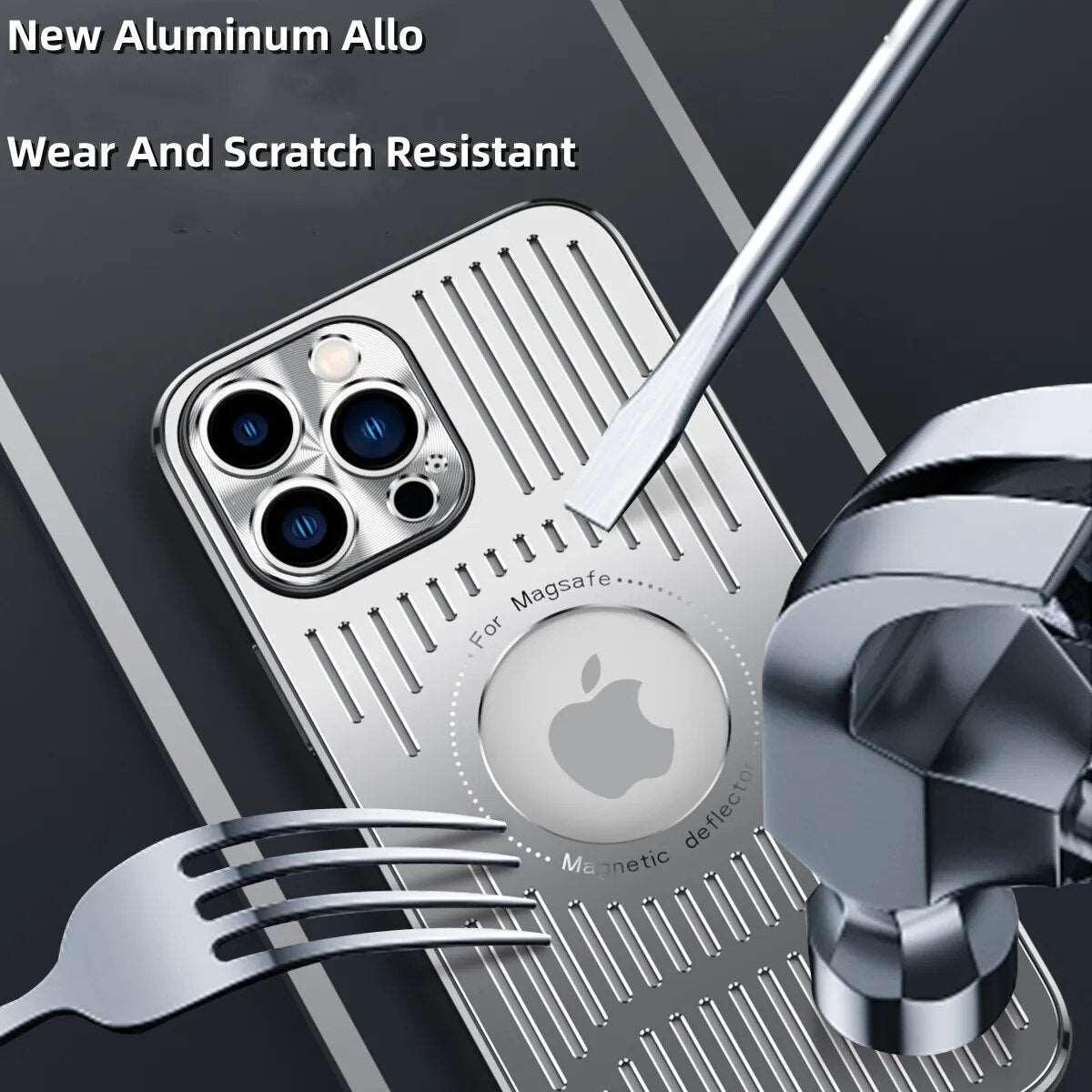 MagSafe Phone Case for iPhone 12 to 15 Pro Max with an Open Grid Back | Aluminum Alloy Plate, Frosted Non Slip Finish | Three Colors