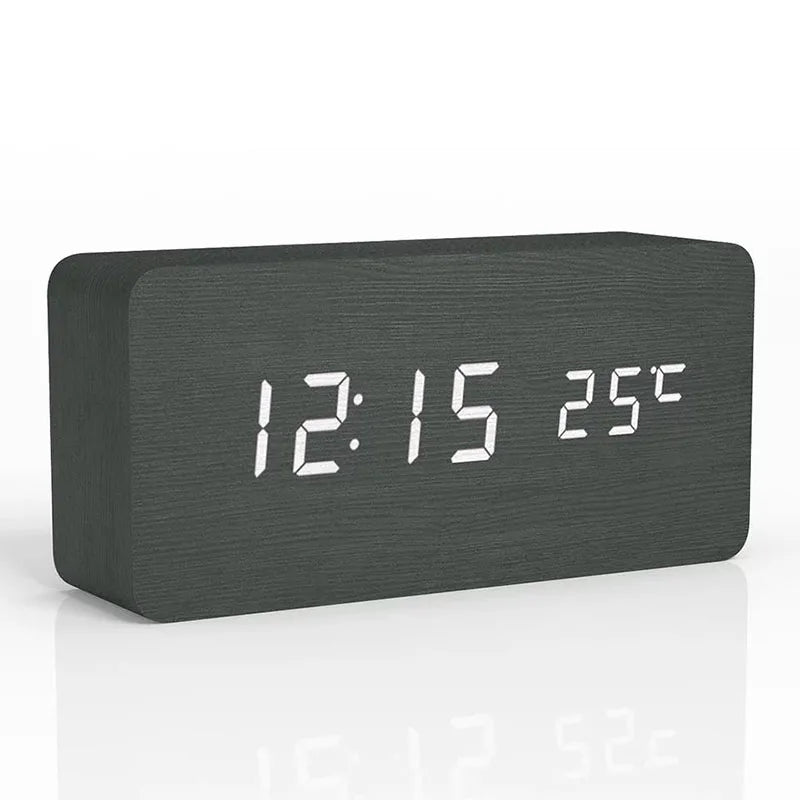 Wooden Digital Alarm Clock with a Bright LED Display | Shows Time and Temperature, Silent Mode | 5 Colors