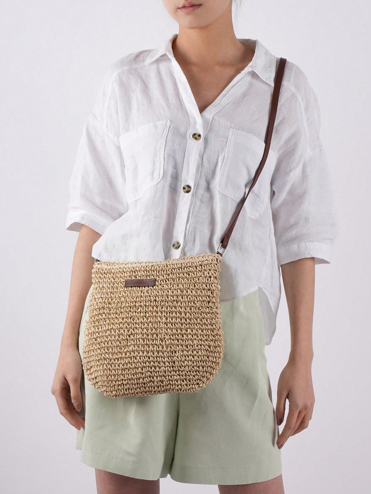 Handmade Woven Crossbody Bag in a Bohemian Style | Adjustable Strap | Khaki or Beige Shoulder Purse
