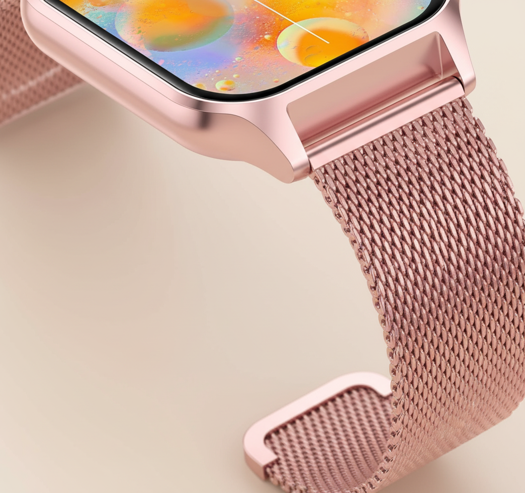 Smart Watch with Fitness Tracker and Touchscreen | Calls and Messages on the Wrist, Mesh Strap | 4 Colors