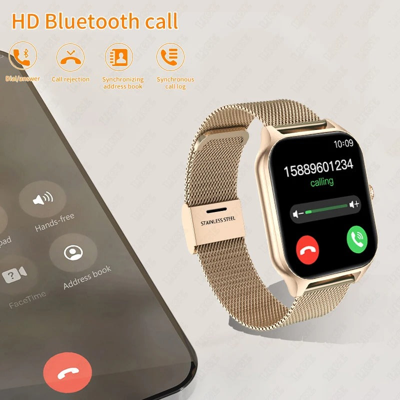 Smart Watch with Fitness Tracker and Touchscreen | Calls and Messages on the Wrist, Mesh Strap | 4 Colors
