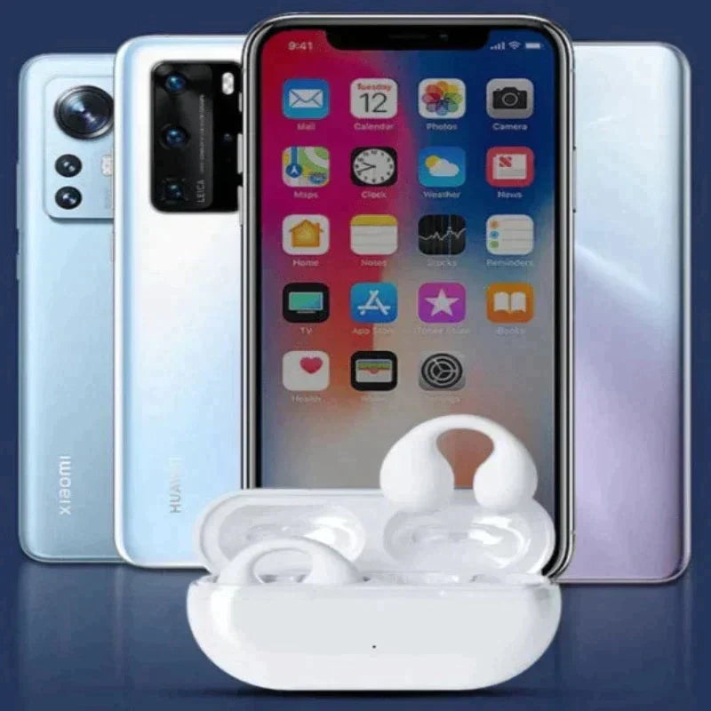 Open Ear Clip On Wireless Earbuds | Bluetooth 5.3 with Touch Control and Charging Case | Black or White
