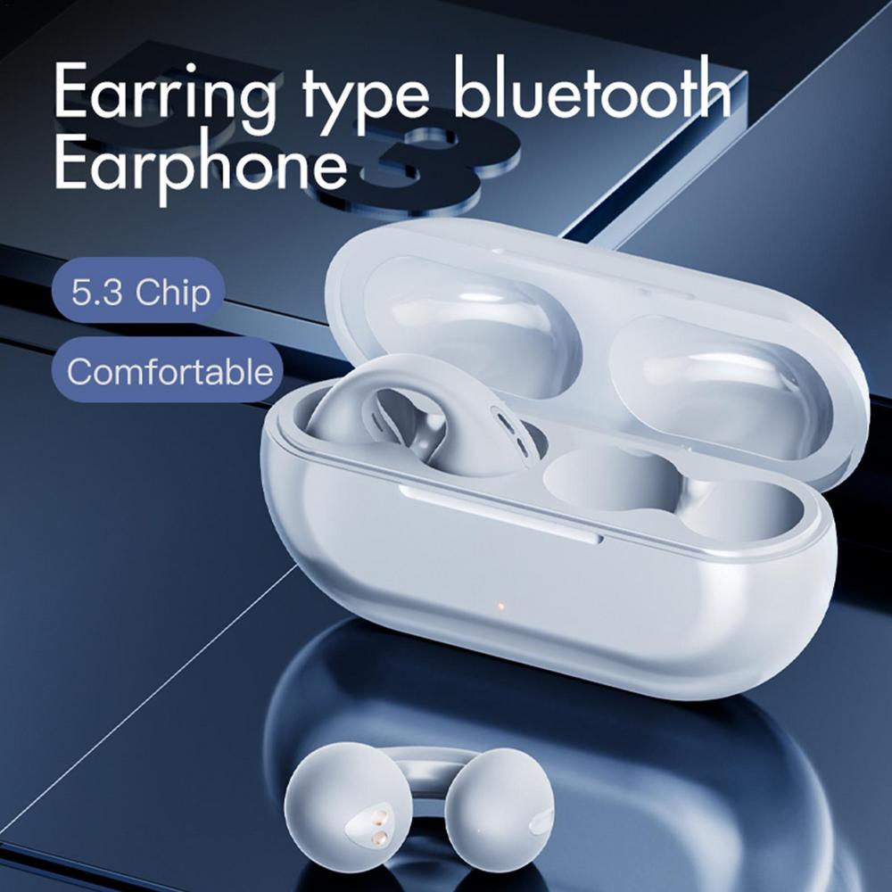 Open Ear Clip On Wireless Earbuds | Bluetooth 5.3 with Touch Control and Charging Case | Black or White