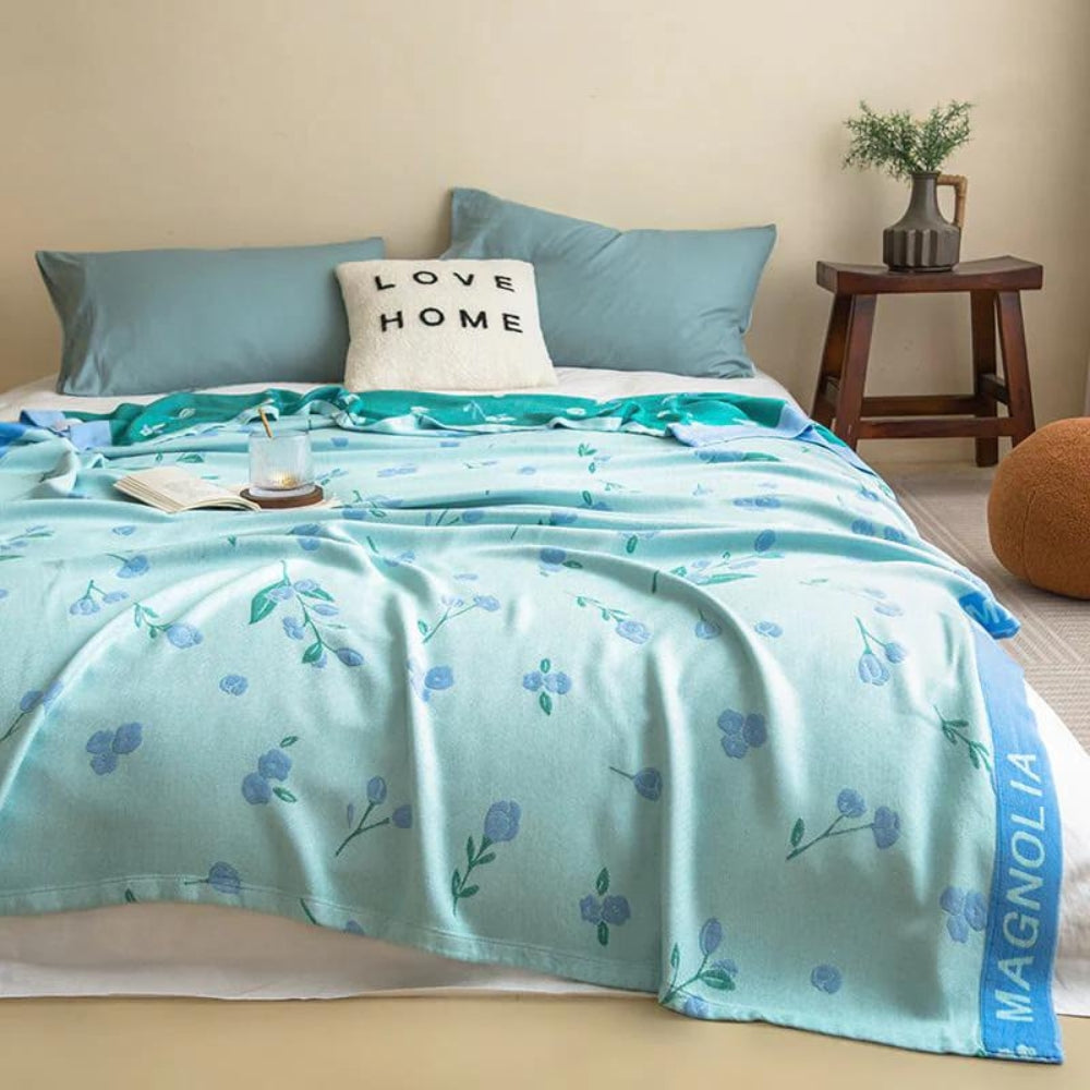 Blue Floral Cooling Blanket | Lightweight Quilt-Style Design | A Decorative Layer for Summer Nights