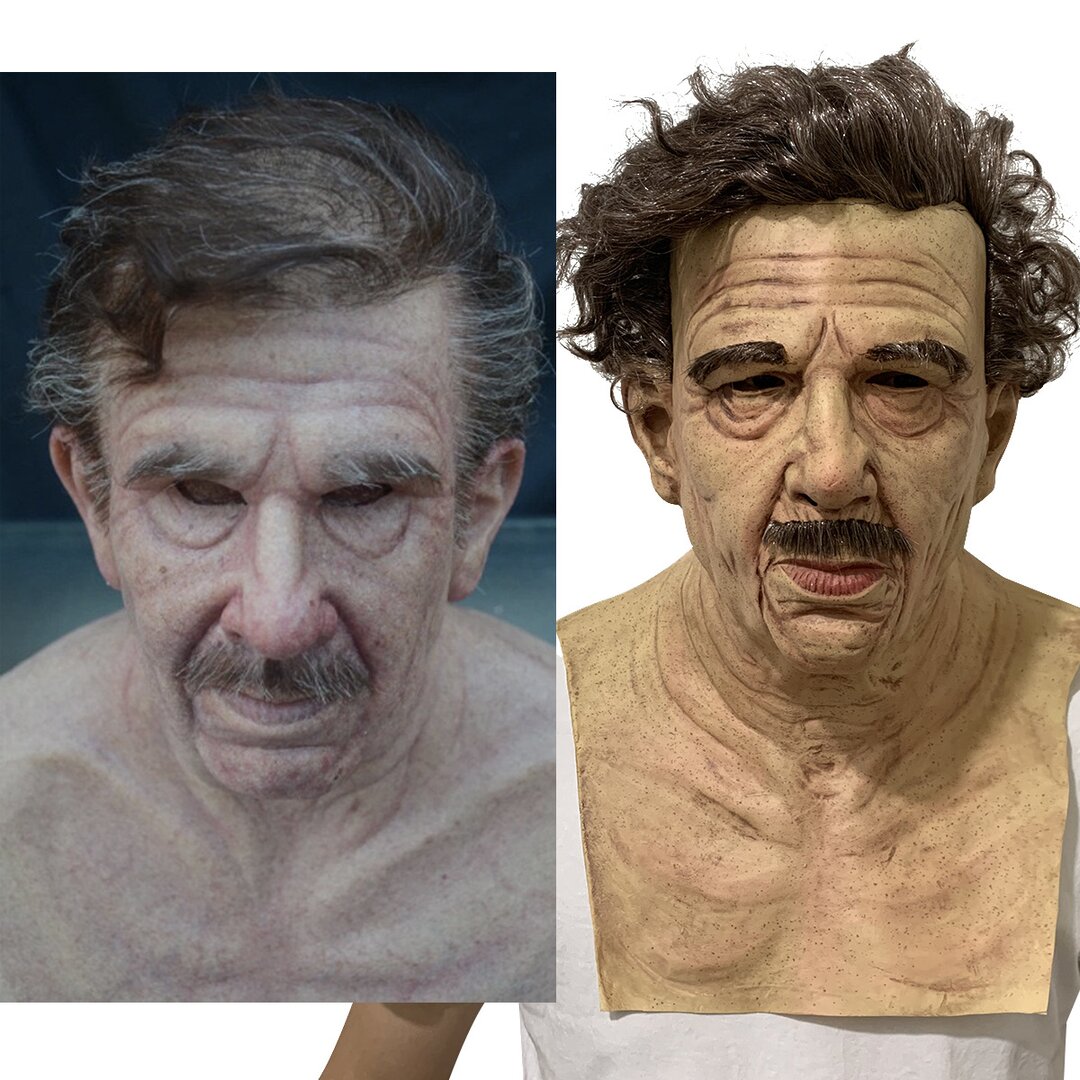Realistic old man latex Halloween mask in the third face style