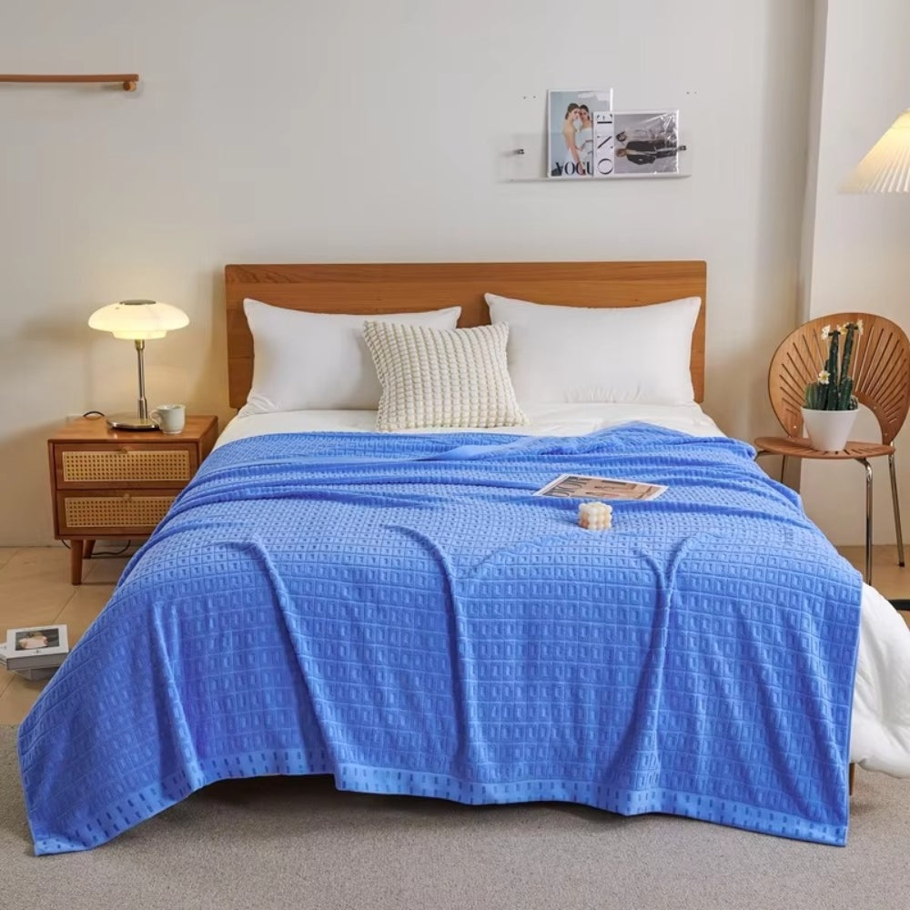 Waffle-Textured Cotton Summer Blanket | Versatile Bedspread or Throw | Lightweight Layering for Warmer Months